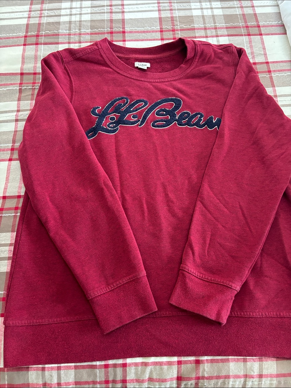 L.L. Bean Red Long-Sleeve Crewneck Sweatshirt with Script Logo